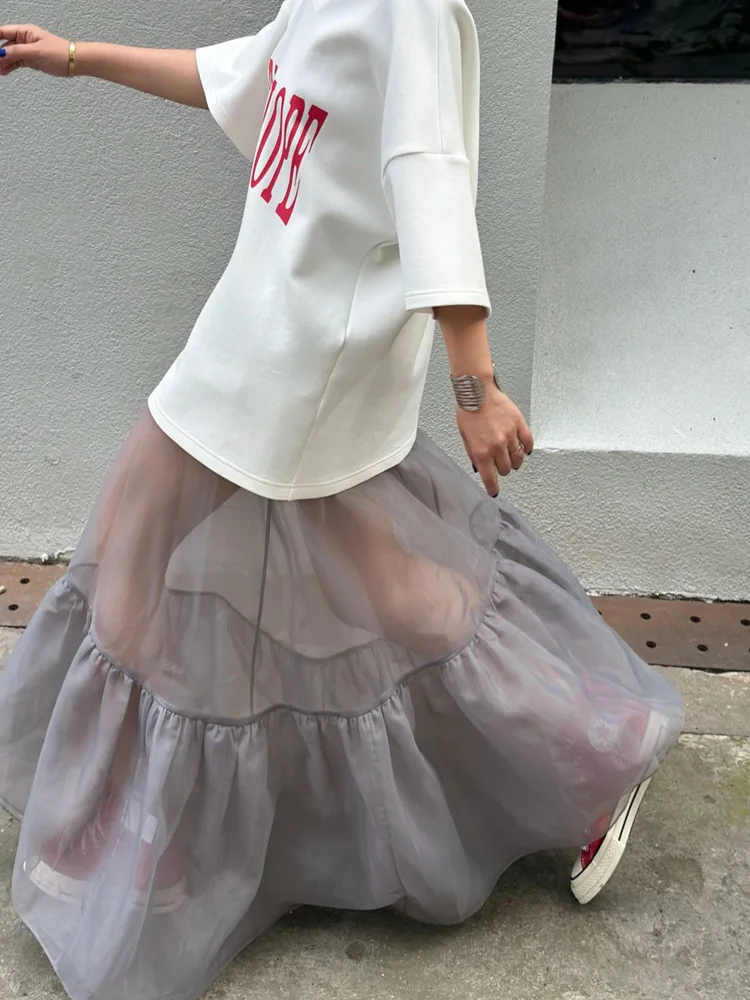 

LEDIM WANG Новая женская юбка макси с большим оборком, полупрозрачная, уникальный дизайн, с завышенной талией, коллекция Весна-Лето