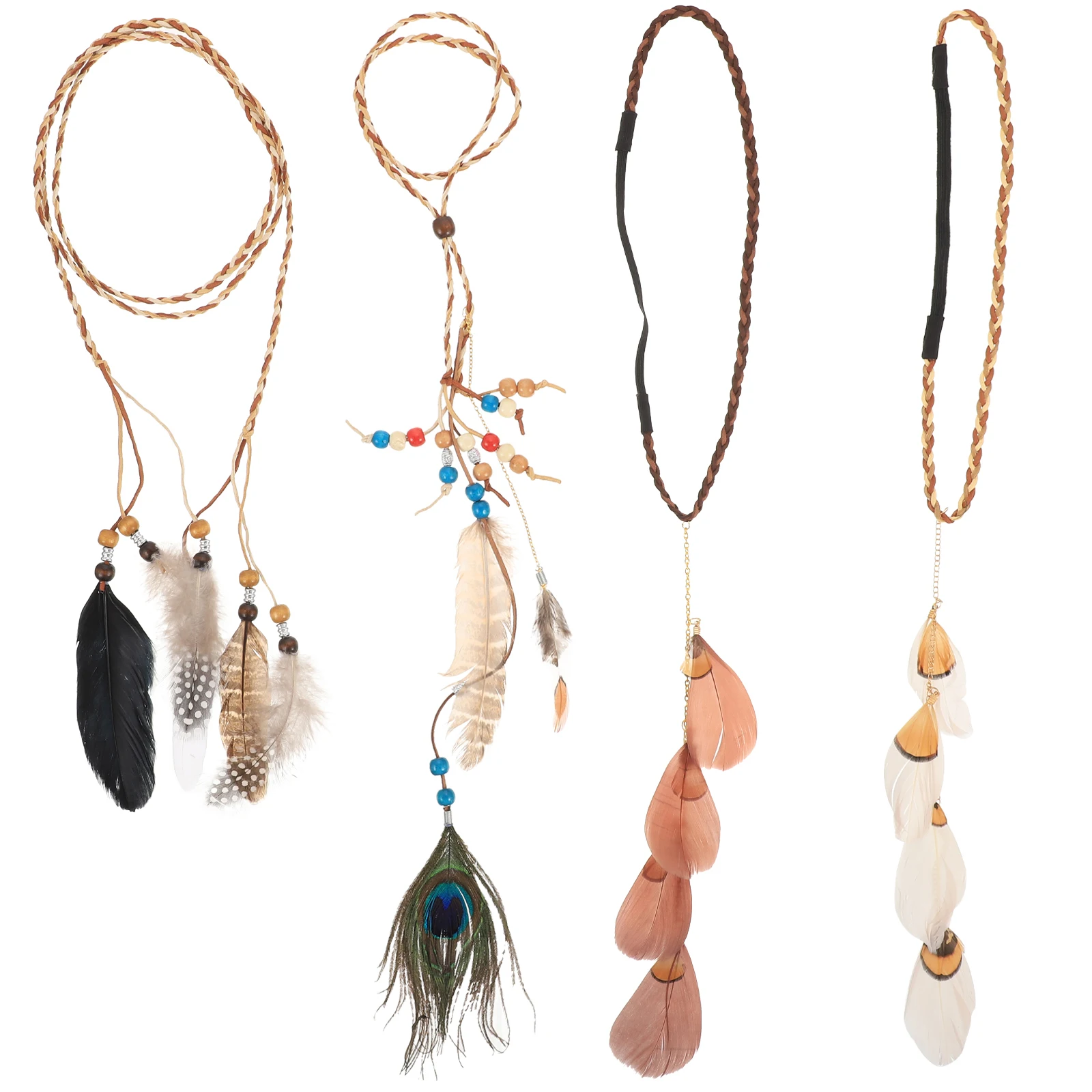 

4pcs Exquisite Plume Hairband Set Bohemian Tassel Headbands For Women Girls Party Costume Accessories Tribal Headdress Elegant