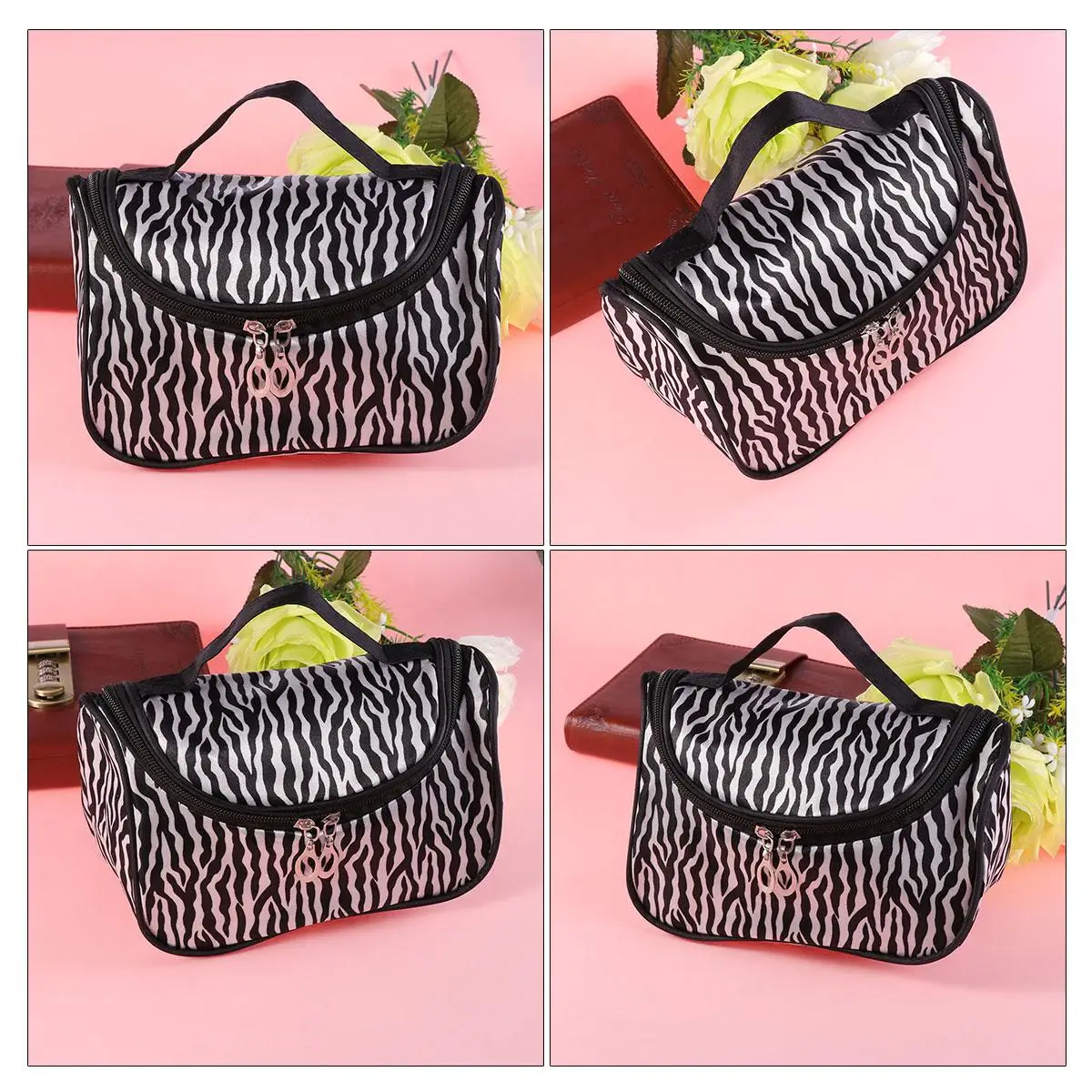 

Stylish Zebra Pattern Bag Women Makeup ganizer Travel Storage Toiletry H bags Durable Nylon Dual Zipper
