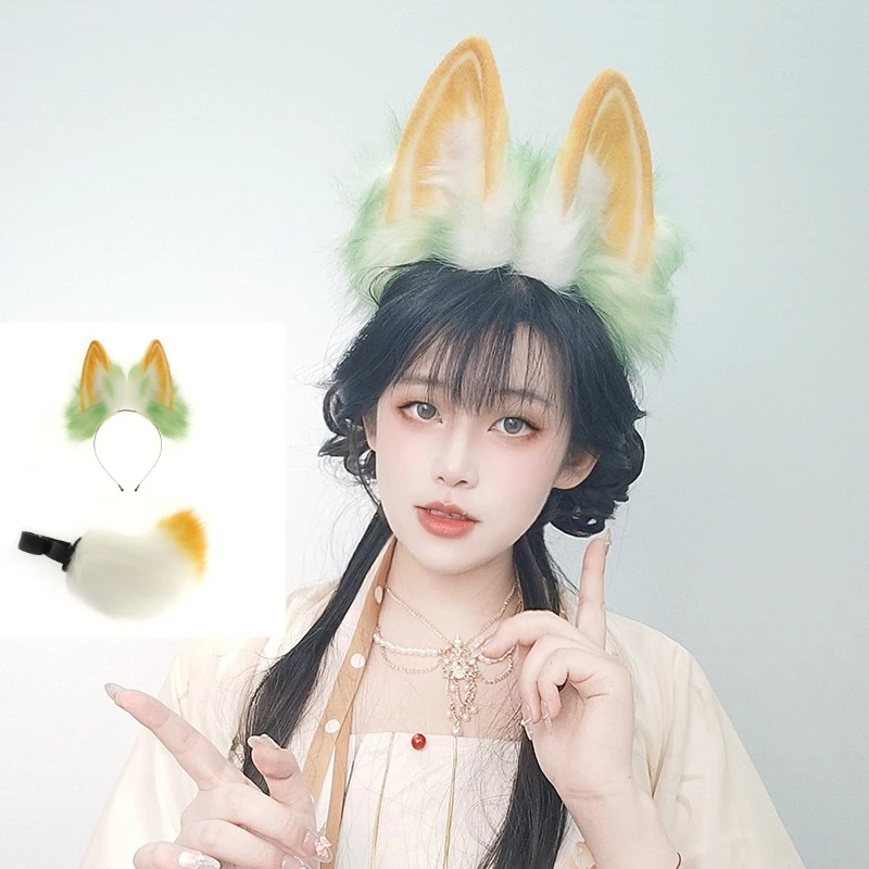 Halloween Simulation bête oreille bandeau Lolita à la main en peluche oreilles de lapin Kc spectacle de bande dessinée Cos oreilles de lapin queue de lapin ensemble