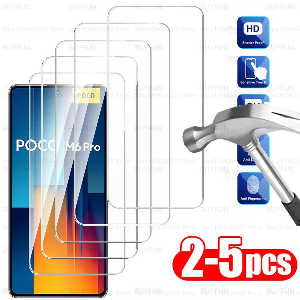 2-5Pcs Tempered Glass For Poco M6 Pro 4G Screen Protector For Xiaomi Poco M5 M4 M3 Pro 5G M4Pro M3Pro M6Pro PocoM6 PocoM3 PocoM5