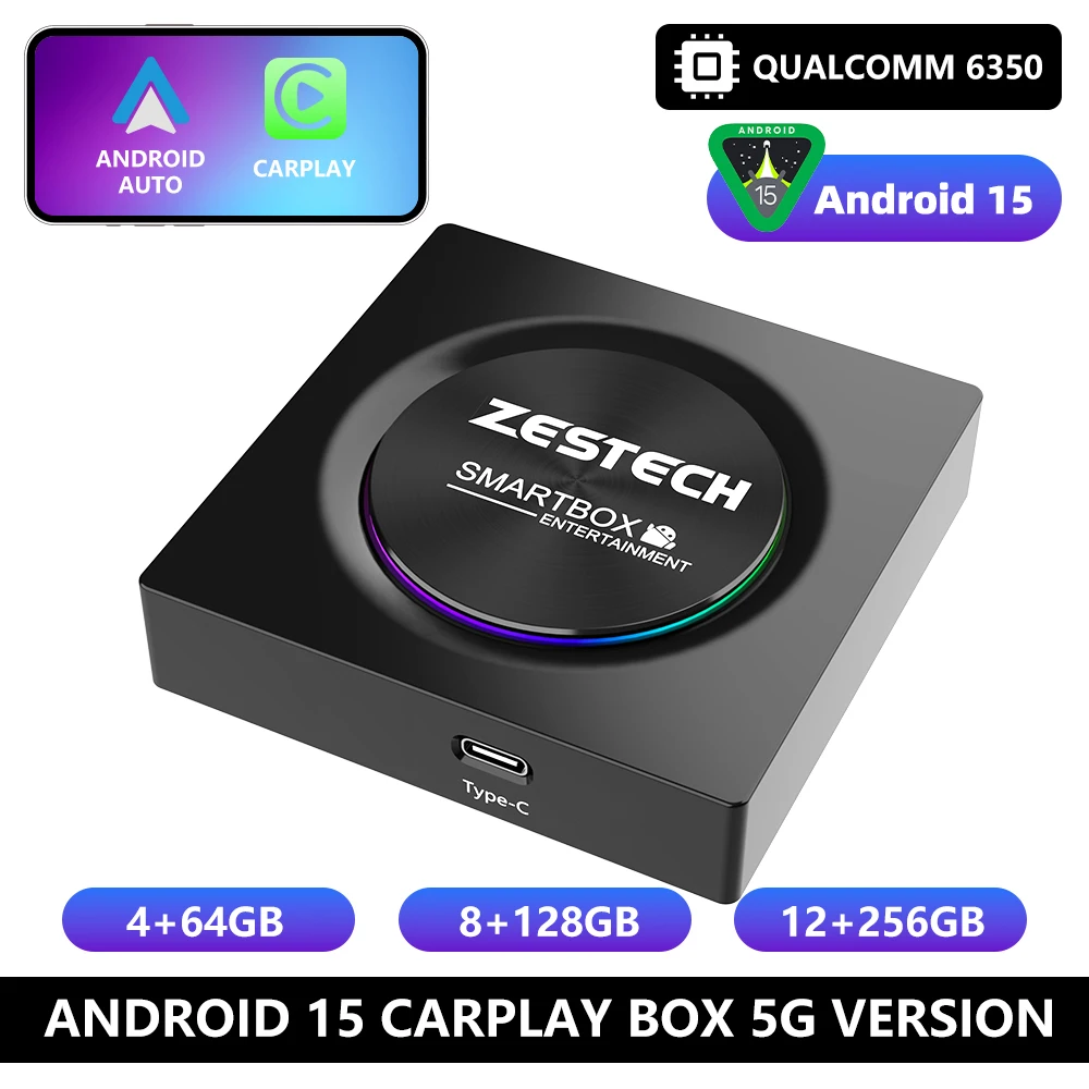 ZESTECH Android 15 System12+256gb Sm6350 Wireless Carplay Adaptor Android Auto Car Tv Adapter 8+128gb Ai Box for ap/ple youtube