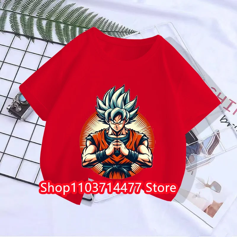 

Japanese Dragon Ball Pure Cotton Printed Children's Boys and Girls Super Mario Boys' Pure Cotton Top T-shirt Short sleeved