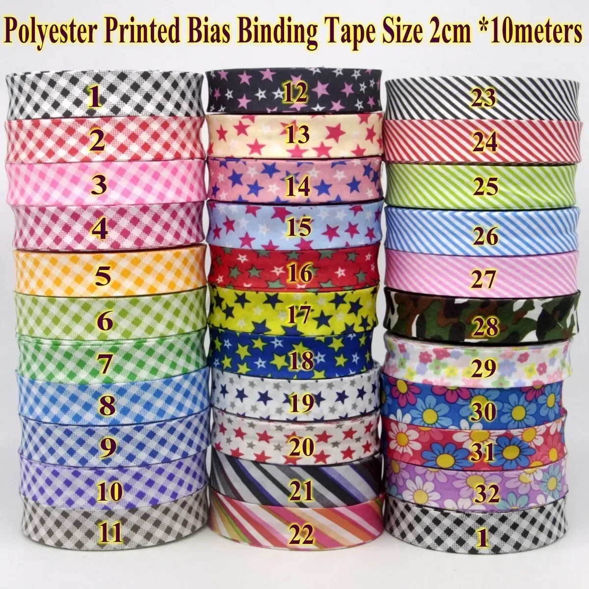 Polyester Checks Stars Stripes Patterns Bias Tape, Scotch Bias Binding Tape, Size: 20mm,3/4