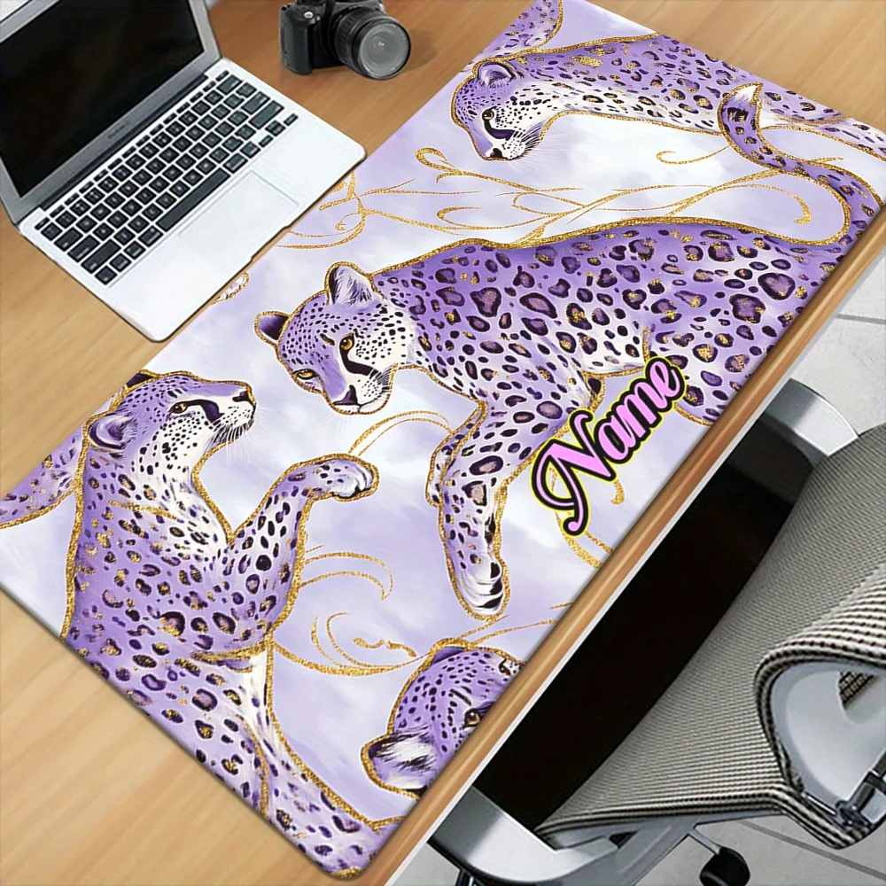 Tappetino per mouse grande con design viola ghepardo Tappetino da scrivania Tappetino da gioco Accessori da scrivania con bordo cucito antiscivolo Tappetino per mouse Tappetino per mouse da ufficio
