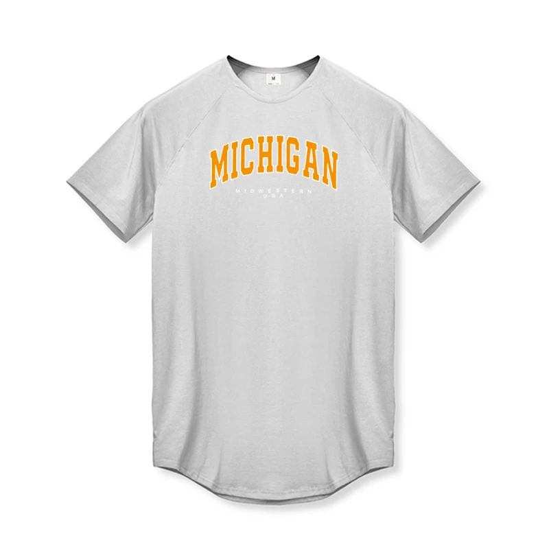 Gym Bodybuilding Breathable Quick Dry Shirts Michigan Midwestern USA Summer Clothing Mens Fitness Slim Fit Short Sleeve T-Shirts