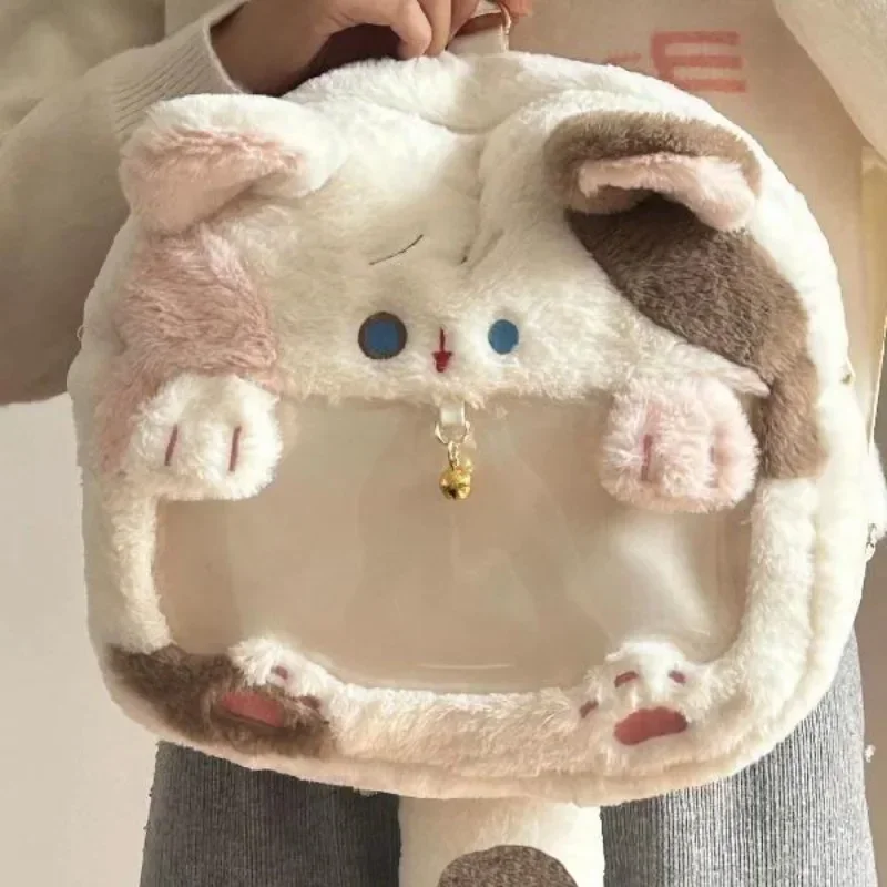 

Xiuya Plush Cat Womens Shoulder Bag Fluffy Cute Japanese Fashion College Style Backpack Kawaii All-match Female Crossbody Bag