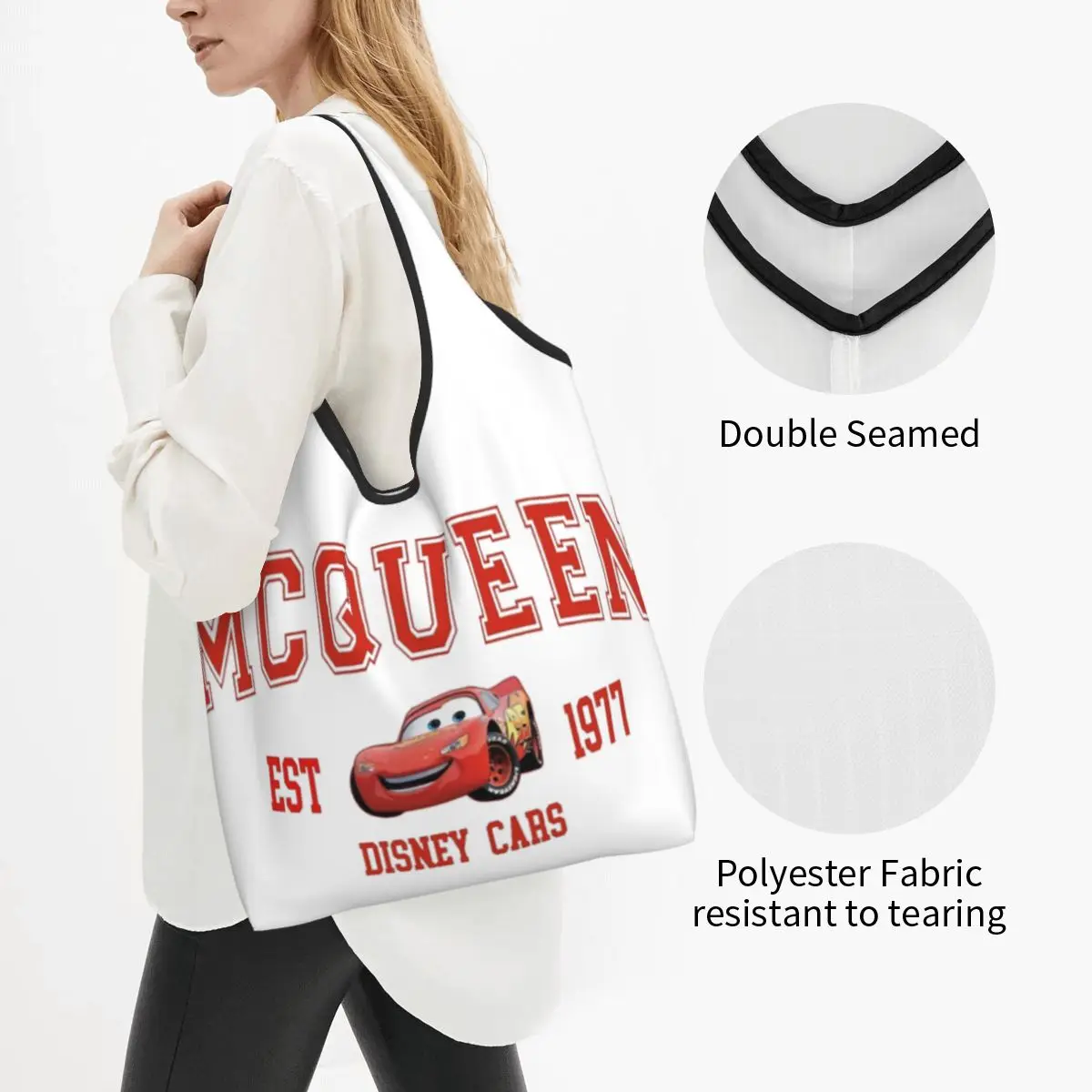 Sally I'm Lightning Cars Shopping Bag Foldable Grocery Tote Bags Large Capacity Mcqueen Handbag Washable