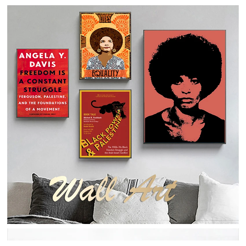 Freedom Leader Canvas Painting Vintage Picture Kraft Poster Coated Wall Sticker Home Decor Gift Black Panther Party Angela Davis