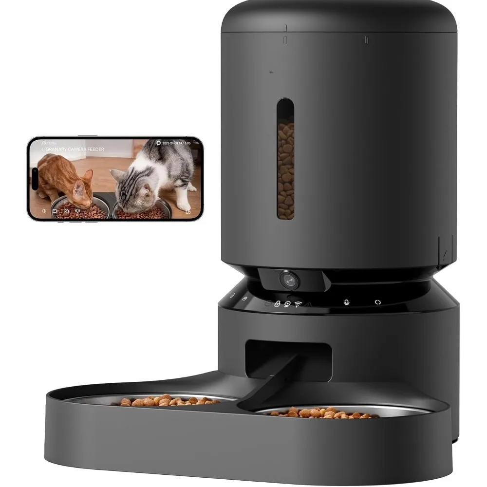 Automatic Cat Feeder with Camera for Cat, 1080P HD Video with Night Vision, Low Food &Motion & Sound Alerts,  5G WiFi Pet Feeder