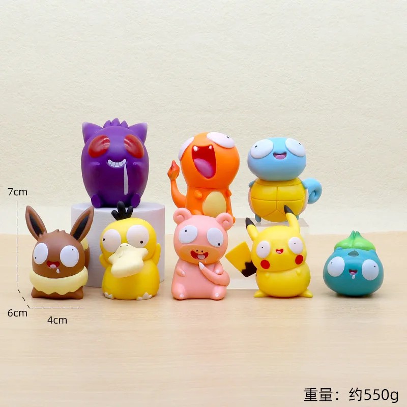 8pcs/set Pokemon Silly Kawaii Big Eye Pikachu Charmander Bulbasaur Funny Gk Action Figure Toy Christmas Gift for Children