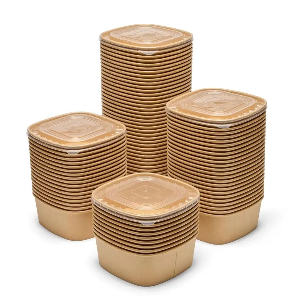 

10 шт./компл. одноразовый ланч-бокс из крафт-бумаги квадратный ланч-бокс коробки для упаковки фаст-фуда бумажные миски с крышкой бытовые коробки для бенто