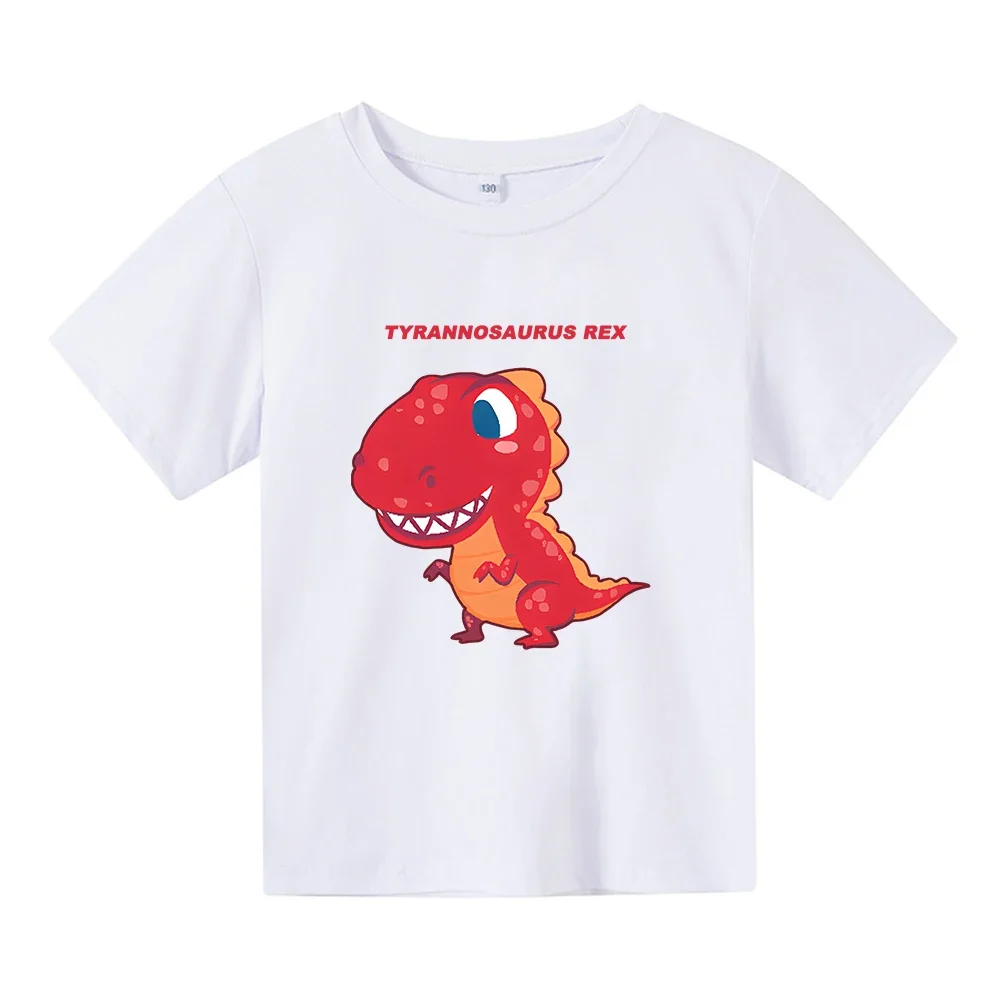 Kids Kawaii Cartoon Dinosaur  Tyrannosaurus Rex  Seven Kinds of Color Print T Shirt Letter Unisex Children 100% Cotton Tshirt