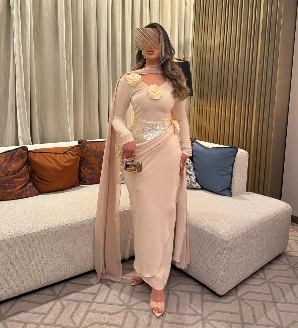 フォーマルフローラル長袖オーダーメイドオケージョンガウンイブニングドレスパストラルユニセックスジャージレトロドバイサウジアラビアプロムカスタマイズ