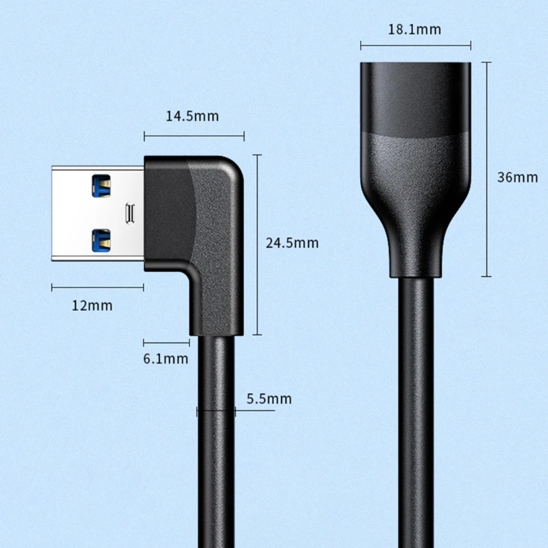 USB Angled Male to Female Adapter Cable Compact Design Fast Speed Transfer