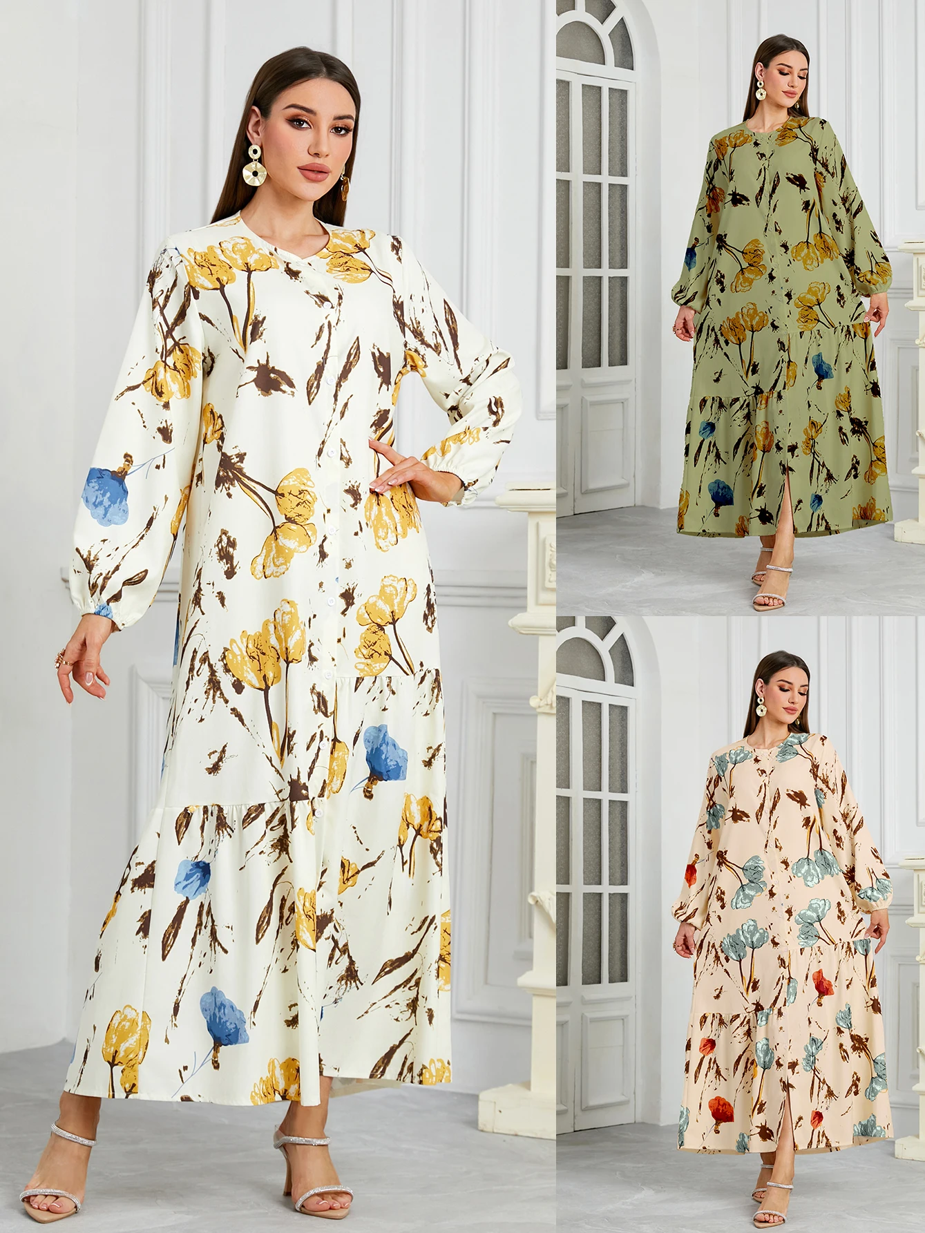 

Wow! Plus Size Muslin Maxi Dress – Mysterious Print & Loose Fit! Elegant Malay Abaya for Curvy Women