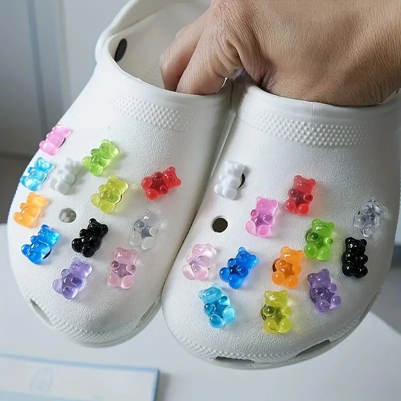 12/24Pcs Set Cute Jelly Bear Shoe Decoration Charms For Clogs Women And Man Sandals Decoration