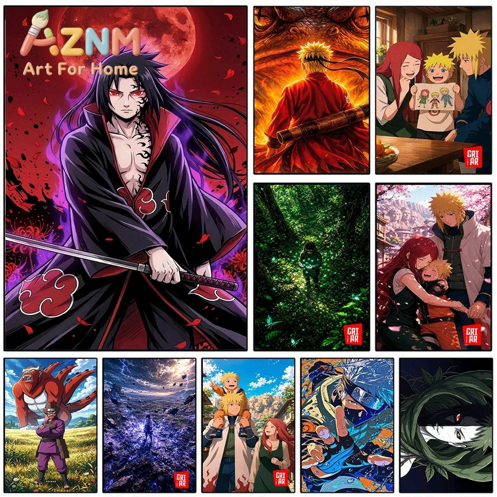 Anime Naruto Canvas Wall Art Madara Uchiha Akatsuki Red Moon Poster Unframed Canvas Painting Bedroom Living Room Home Wall Dec