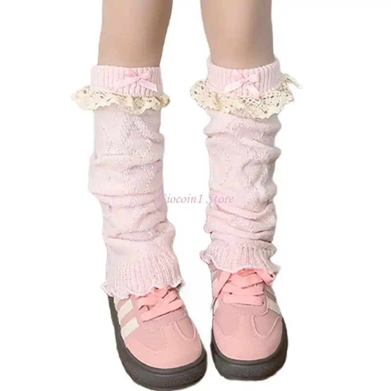

Y1UB Lace Bowknot Leg Sleeve Leg Warmers Costume Accessories School Girls Stockings