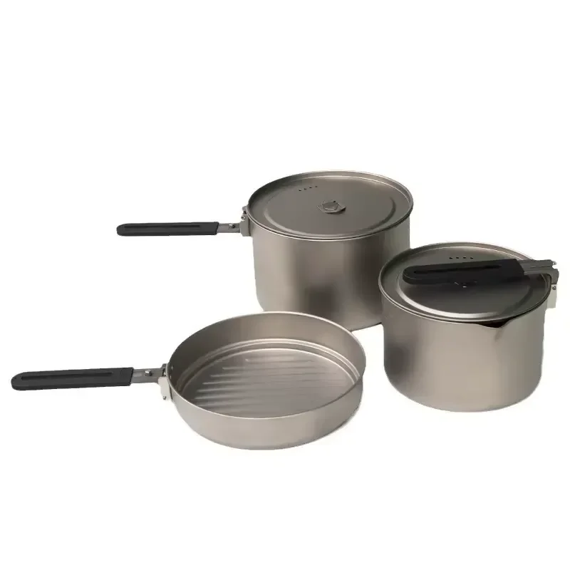 Premium Pure Titanium Foldable Camping Cookware Set Multi-Person Frying Cooking Kit for Outdoor Use Gas Cooker Compatible
