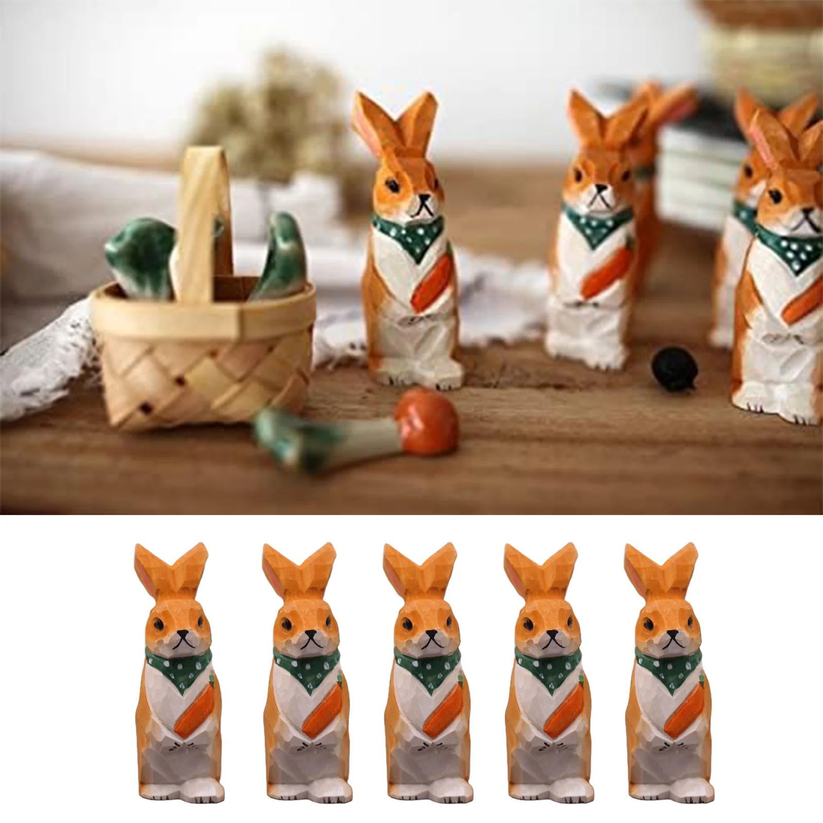 Wooden Carved Rabbit Desktop Ornament Creative Xmas Wooden Tabletop Figurine Christmas Party Home Decorations PR Sale