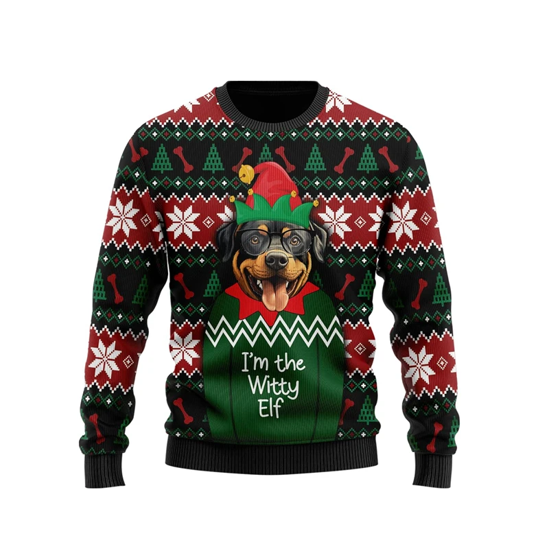 Witty Dog Graphic Sweatshirts German Shepherd Doberman Ugly Christmas Sweater For Women Pet Bulldog Sweaters Pug Pullovers Tops