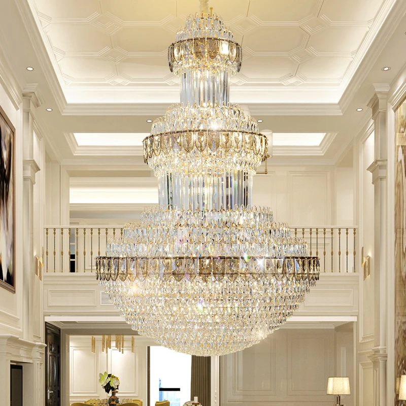 Newly Designed Modern Luxury High-Quality Crystal Staircase Chandelier Hotel Decoration High Ceiling Living Room Pendant Light