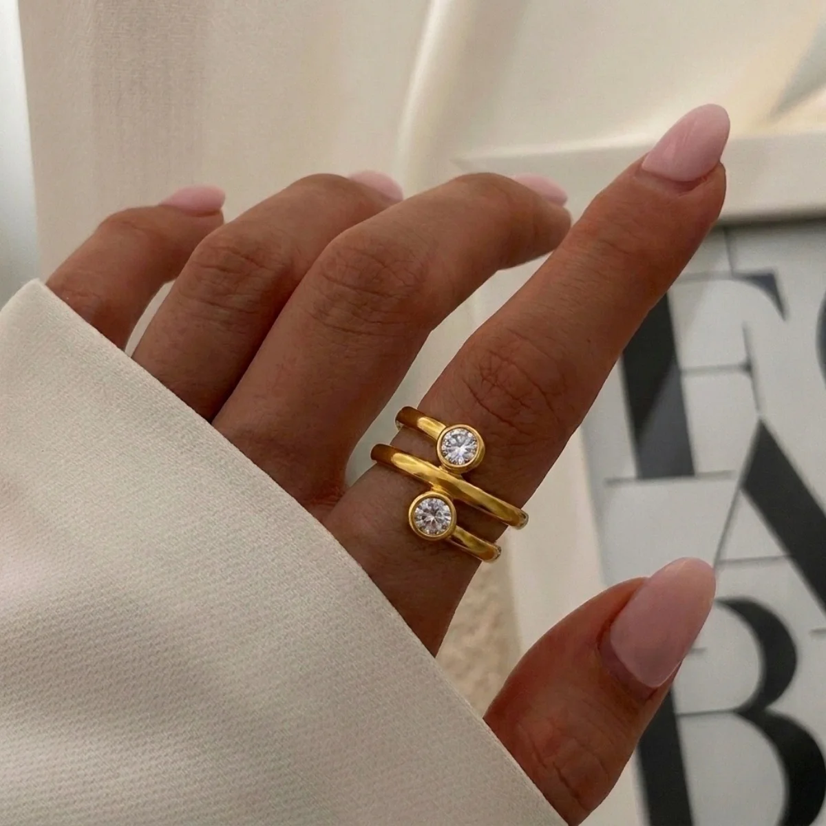 Retro-Tigeraugen-Naturstein-Oval-Sonnenringe, stapelbar, für Damen und Herren, Edelstahl, Zirkonia, Wickelring, Streifen-Fingerring, Schmuck – Detail 12