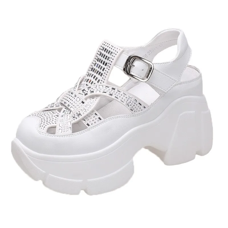 Women\'s Fashionable Mules Rhinestone Sandals Synthetic Platform Wedge Buckle Women\'s Fashion Casual Summer Slippers C1339