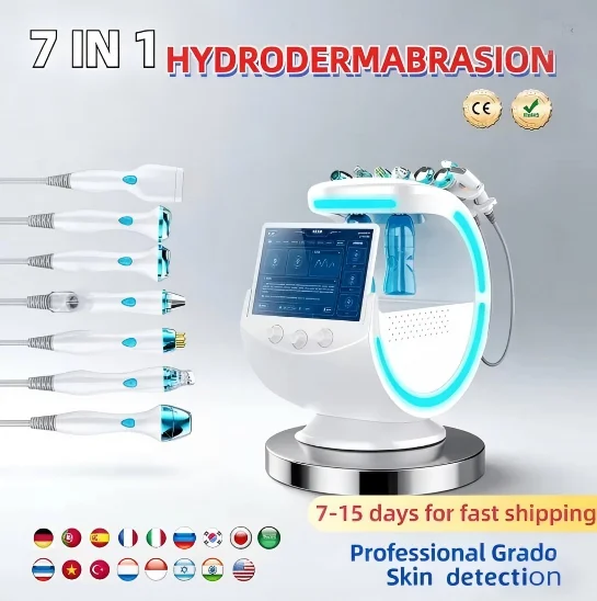 New 7 In 1 Smart Facial Cleansing Skin Analyze Deep Pore Vacuum Hydra Lift Anti-aging Beauty Machine Ice Blue For salon/Home