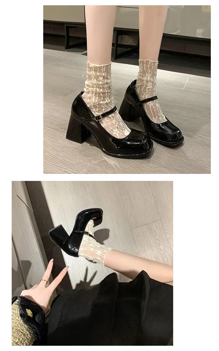 Damen Sommer Schwarze Neue Kleine Lederschuhe Mary Janes Vintage Schnalle Rutschfeste Sandalen Damen Mittelhohe Absätze Lässige Elegante Absätze – Detail 4