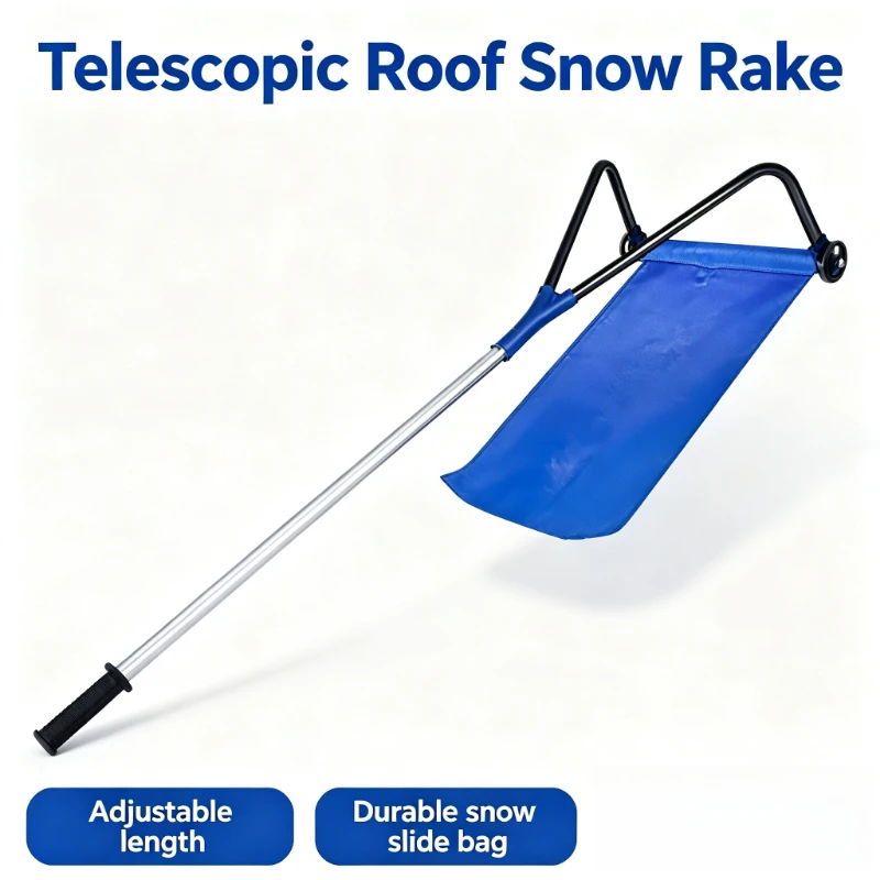 Flexible Roof Snow Slide Shovel Lightweight Aluminum Snow Rake Anti Scratch Snow Removal Tool for House Roof Winter Maintenance