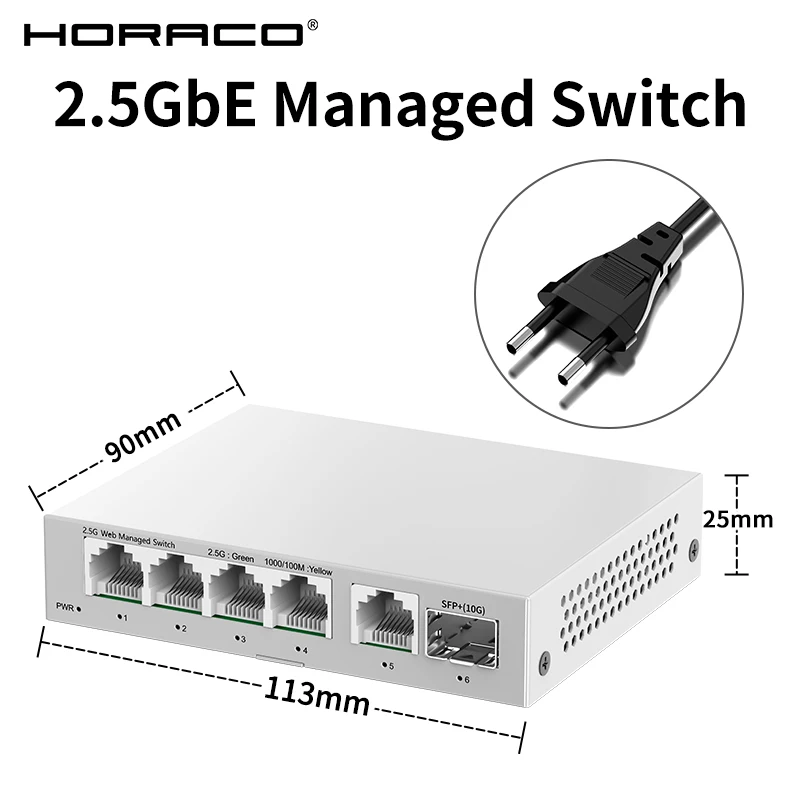 2.5GbE Managed Switch 5 Port 2500Mbps Network 10G SFP+ Slot Uplink Web Managed Link Aggregation Hub Internet Splitter image 3