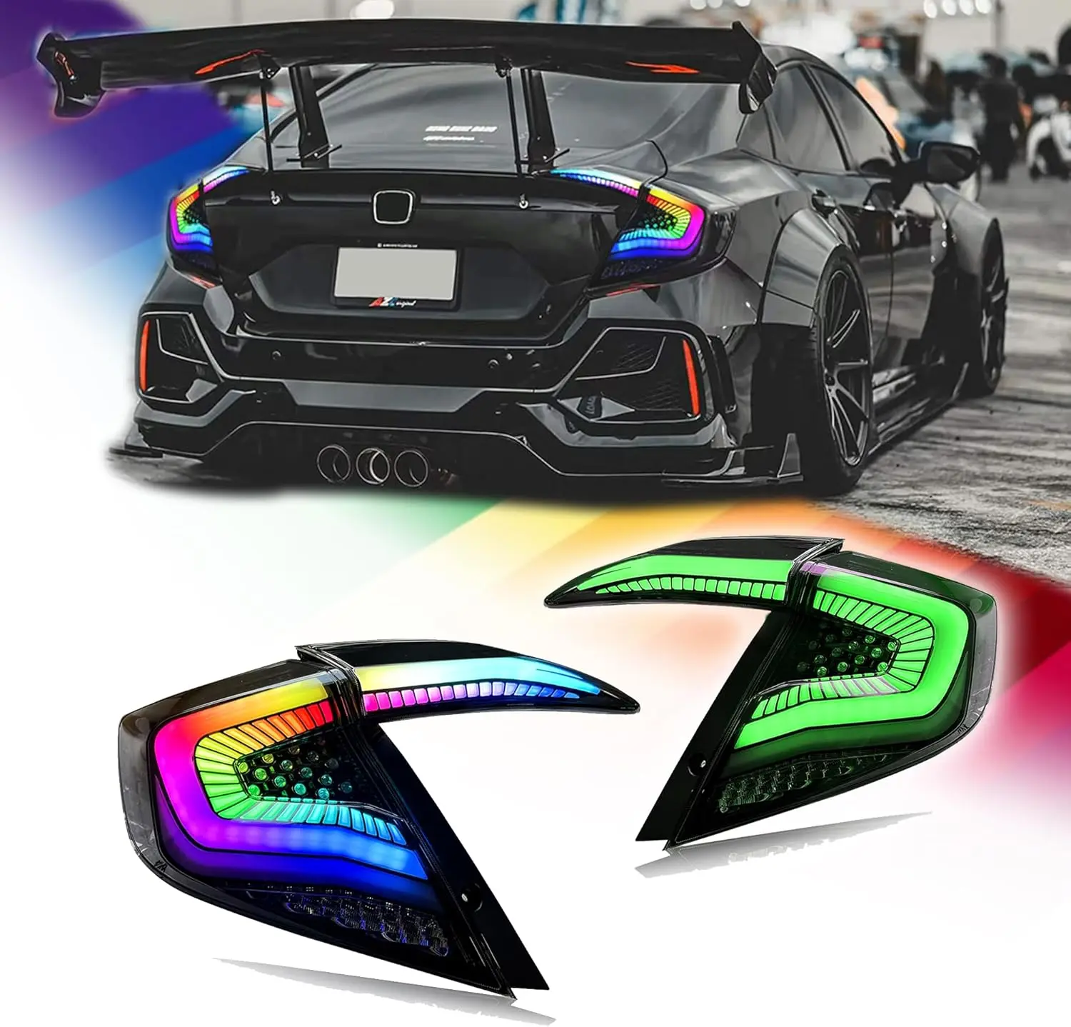 

2 шт. RGB светодиодный задний фонарь в сборе для Honda Civic 10-го поколения 2016-2021, последовательный указатель поворота, задние стоп-сигналы багажника