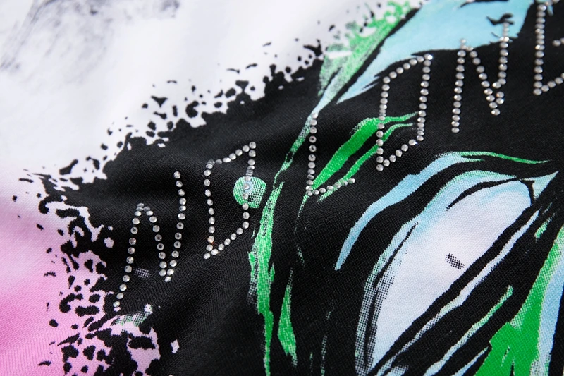 Monster-Schrei-Grafik-T-Shirt für Herren, Strass-Verzierung, Pink Tie-Dye, Oversized Punk Gothic Vintage Streetwear T-Shirt, Washed-Look – Detail 14