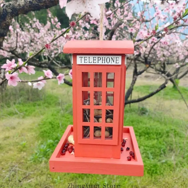 Garten-Vogelstation mit hölzerner Telefonzelle, Design mit offenem Fenster, Tablettboden und Feuchtigkeitslöchern für Wildvögel – Detail 7