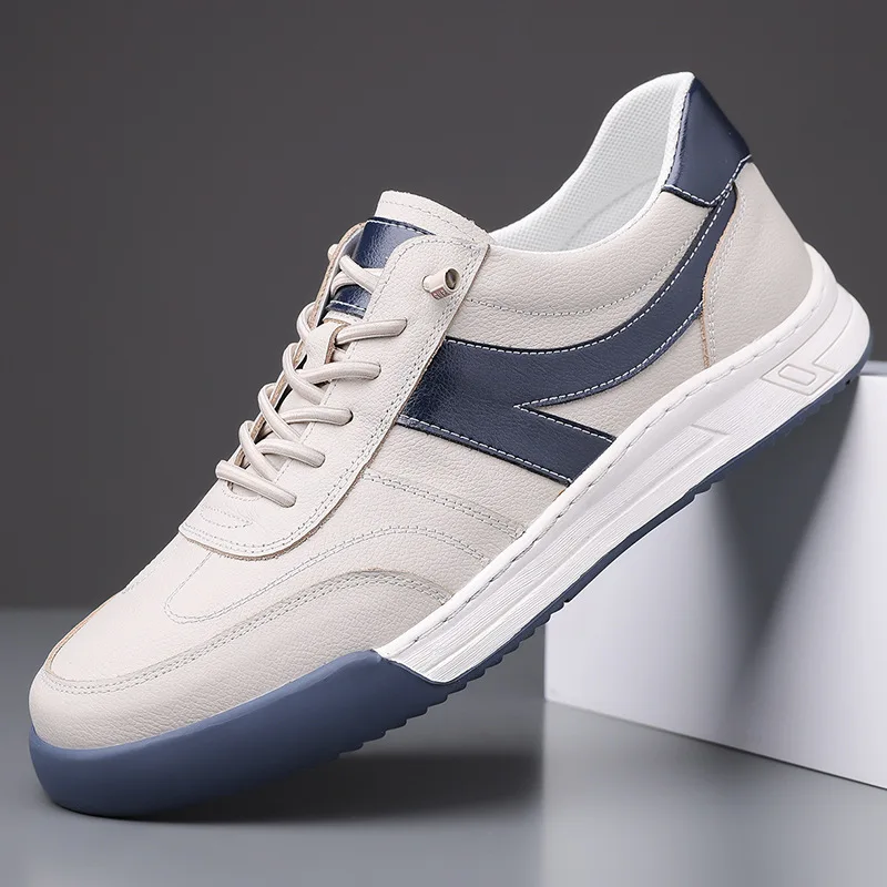 

Новая мужская обувь, повседневная обувь из натуральной кожи, модная полосатая обувь для скейтборда на плоской подошве, молодежные слипоны, кроссовки