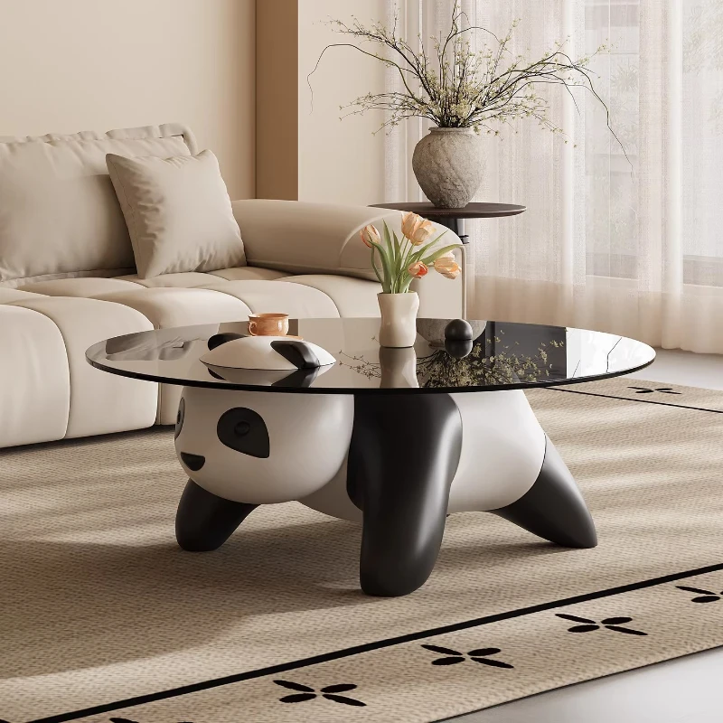 Italian style minimalist panda glass coffee table elegant luxury living room Coffee table round mesa de centro home furniture