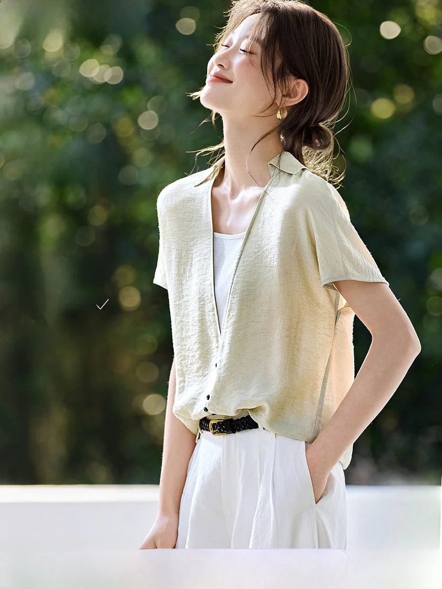 

Новая летняя повседневная дышащая рубашка Mo Han Mei с V-образным вырезом и коротким рукавом, универсальная свободная рубашка в стиле колор-блок для офиса