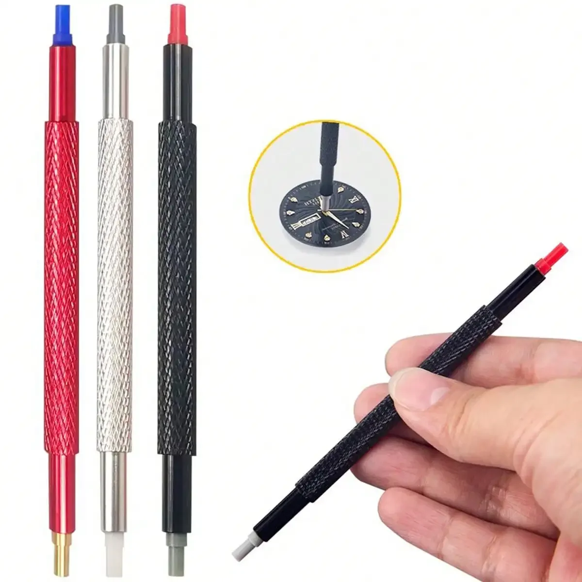 3pcs/lot Double Headed Watch Hand Pressers Pusher Fitting Set Kit Watch Needle Holder Rubber Head Repair Tool for Watchmaker