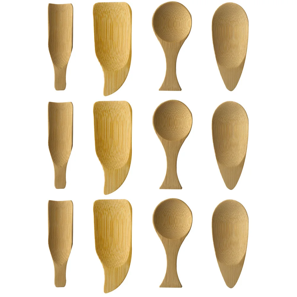 Juego de cucharas de té de bambú para té, leche en polvo, sal, accesorios de cocina multiusos, cucharas para mermelada, herramientas de cocina de bambú, 12 Uds.