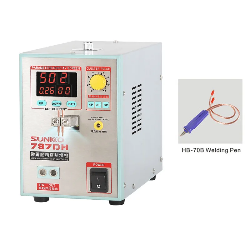 Soldador por puntos de batería SUNKKO 797DH para baterías de iones de litio de 0,3 mm con pluma de soldadura HB-70B