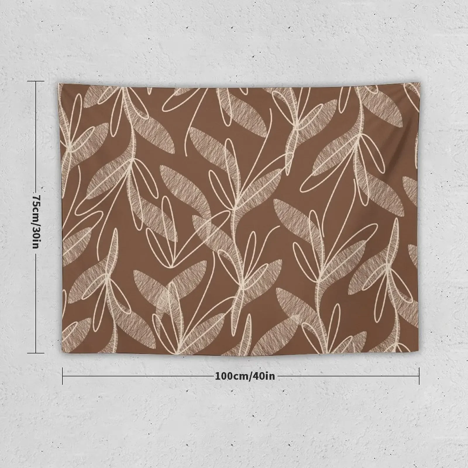 Etched Leaves Floral Botanical Pattern in Chocolate Brown and Cream Tapestry Room Decor Room Decoration Accessories Tapestry