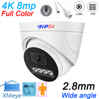 XMeye Onvif Full Color 8mp 4K IMX415 2.8mm Lens H.265+ Plastic Indoor Audio Face Detection Dome POE IP CCTV Surveillance Camera