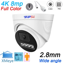 Full Color 8mp 4K Sony IMX415 2.8mm Wide Angle Lens H.265 Indoor Audio Onvif Face Detection Dome POE IP CCTV Surveillance Camera
