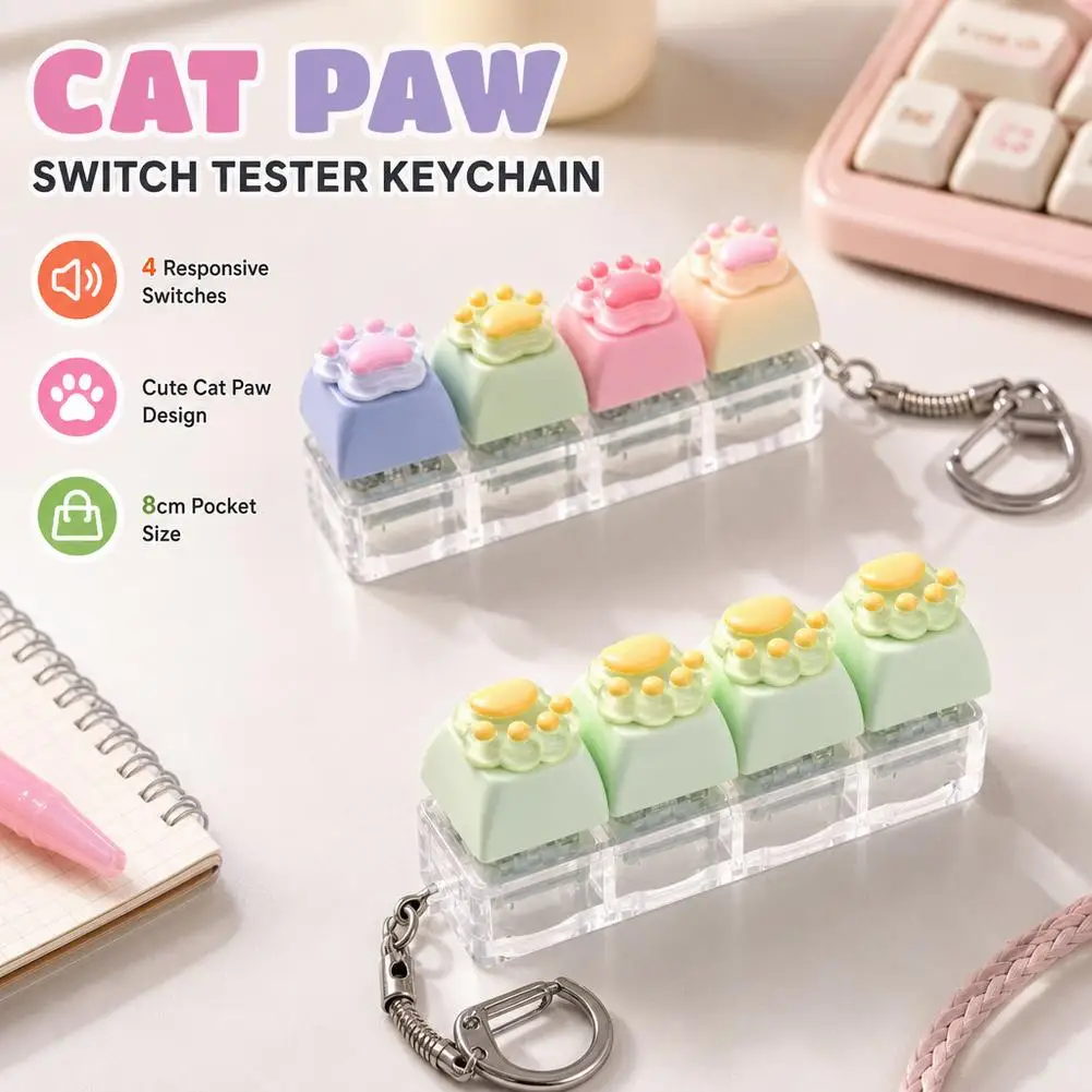 4 Keys Cat Paw Fidget Toy Keychain Portable Stress Relief Clicker Toy Cute Mechanical Keyboard Button Toy Bag Pendant Gift