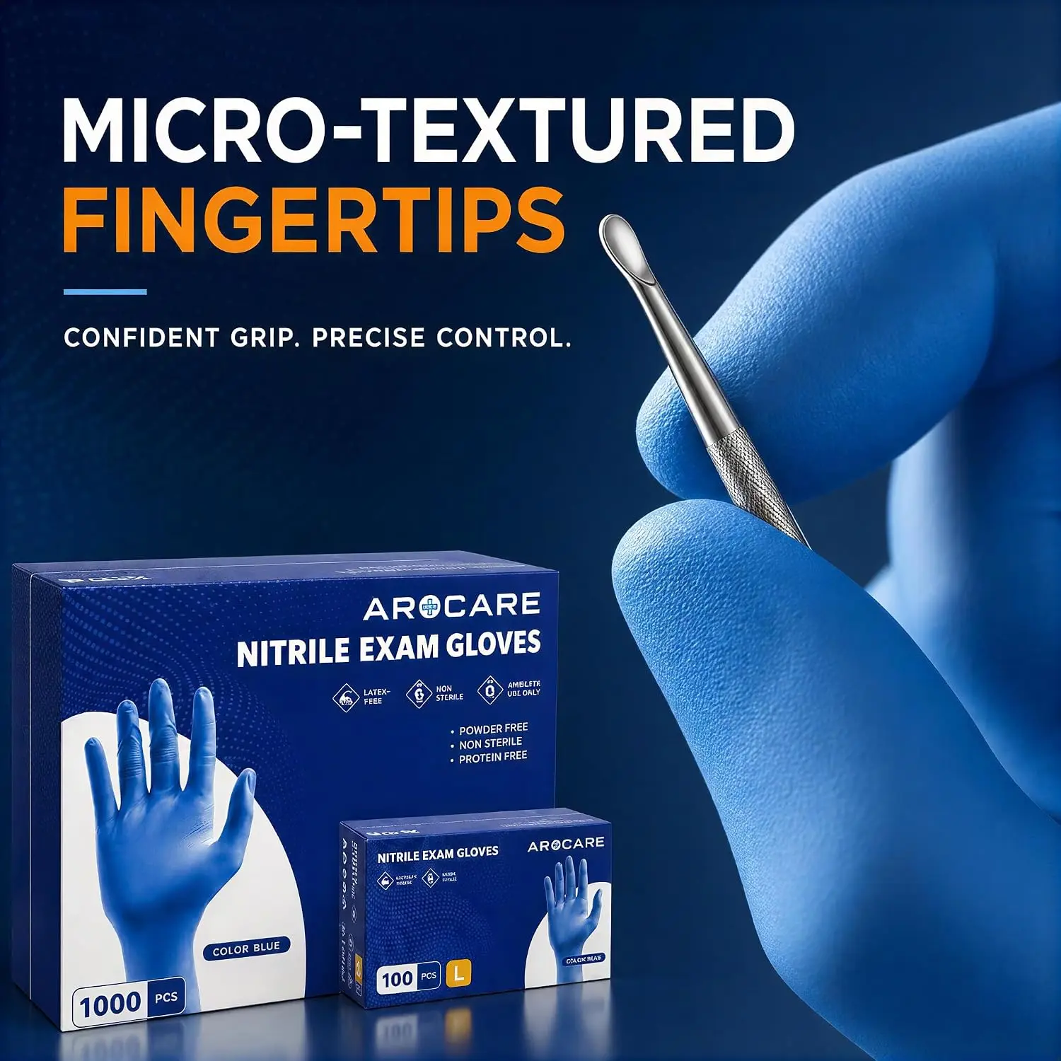 AroCare Nitrile Exam Gloves, 4 Mil, Powder-Free, Latex-Free, 1,000 Count