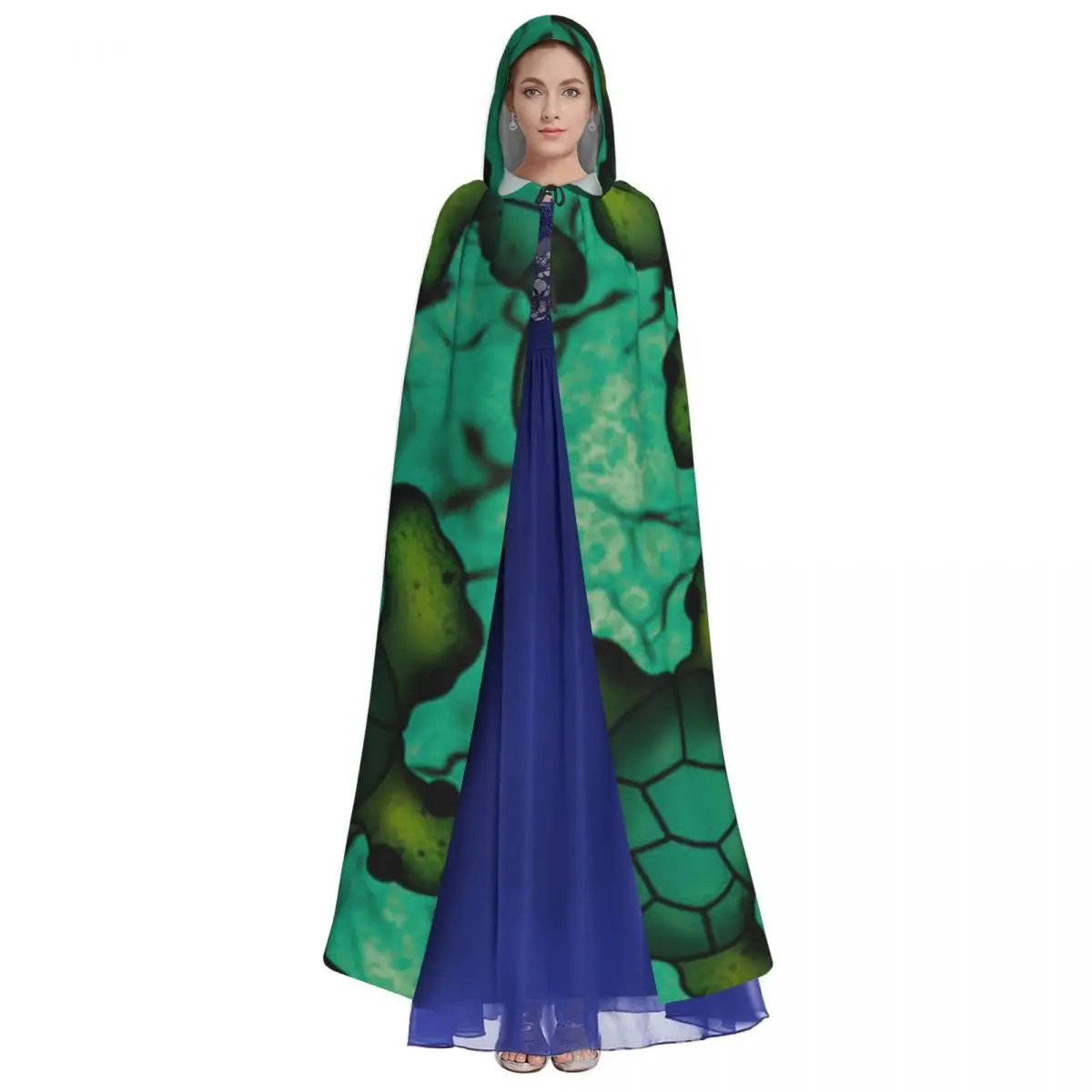 Adult Halloween Sea Turtle Pattern Cloak Cape Hooded Medieval Costume Full Length Dress Coat