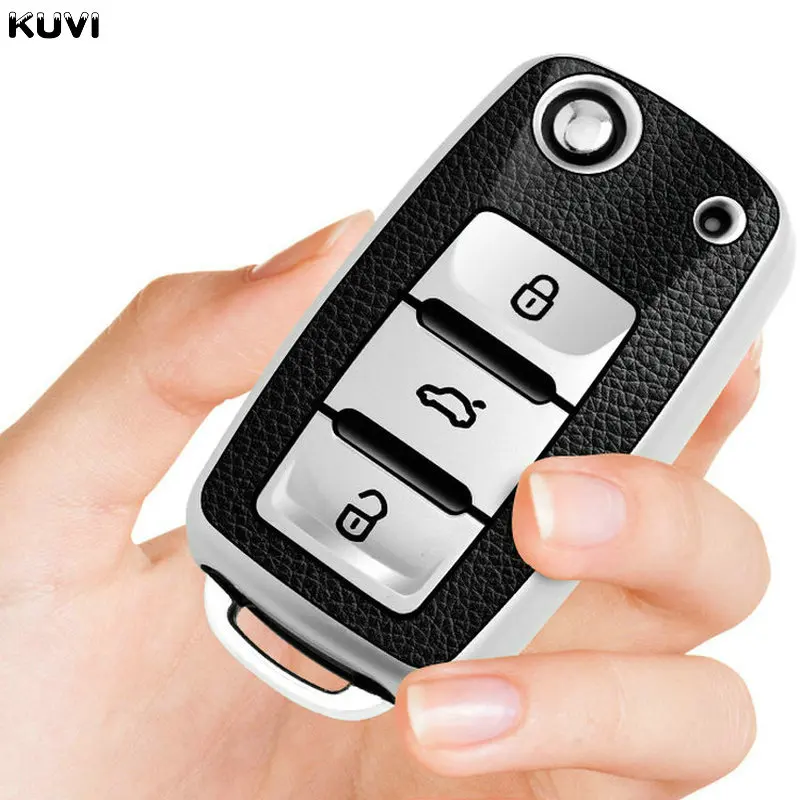 Leather TPU Car Key Case Cover For Volkswagen VW Polo Golf Passat Tiguan Beetle Caddy T5 Up Eos Skoda Octavia Seat Leon Altea