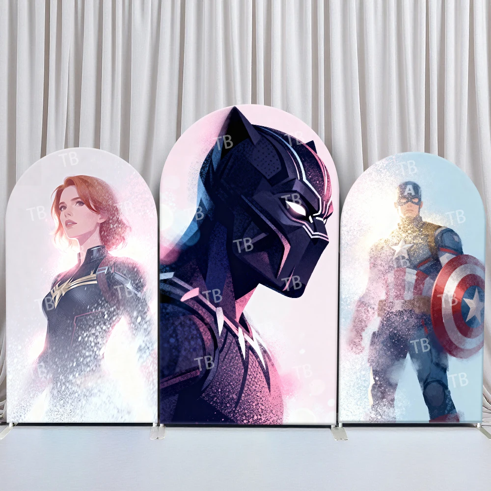 

Marvel Superhero Arch Backdrop Cover Captain Marvel Black Panther Captain America Theme Party Photo Booth Props for Events Decor
